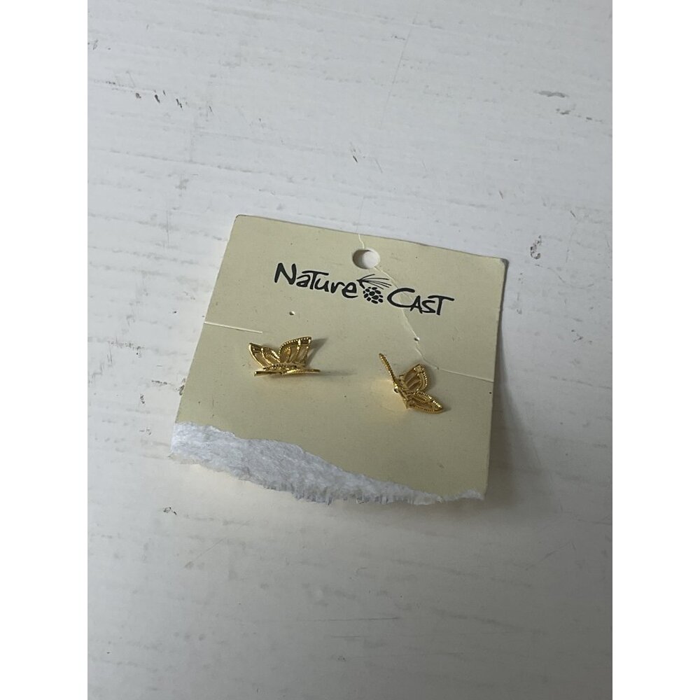 Nature Cast Butterfly Stud Earrings Gold-Tone Metal Jewelry